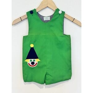 Vintage 1980s Annie's Things Boys‎ Green Clown Romper 2T Memphis TN